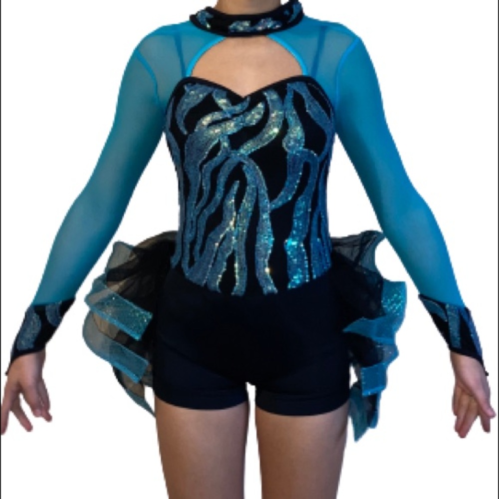 Weissman Dance Costume Blue And Black With Sequins And Tutu